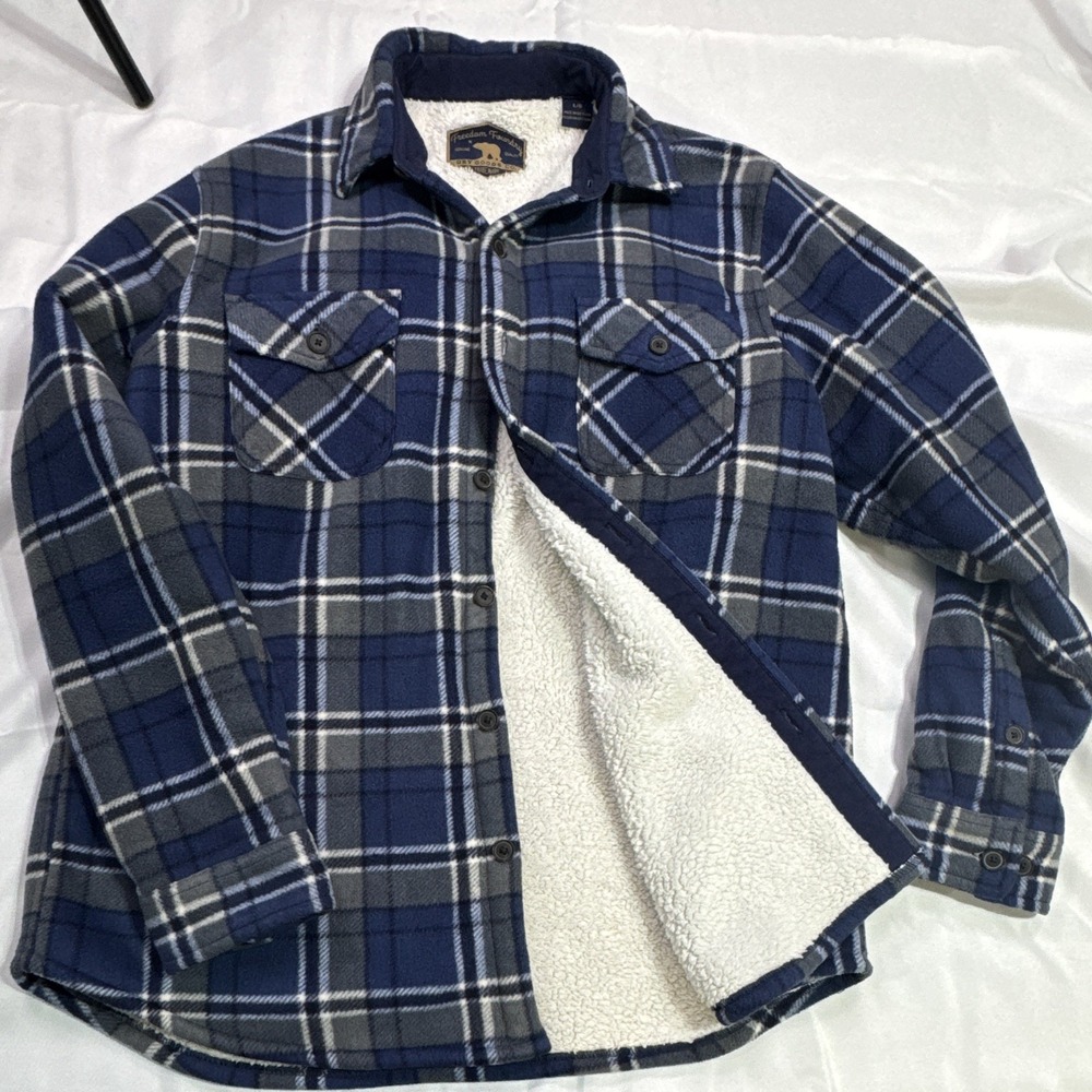 Freedom Foundry Sherpa Lined Flannel Shirt Jacket Mens LG Blue Plaid Shacket